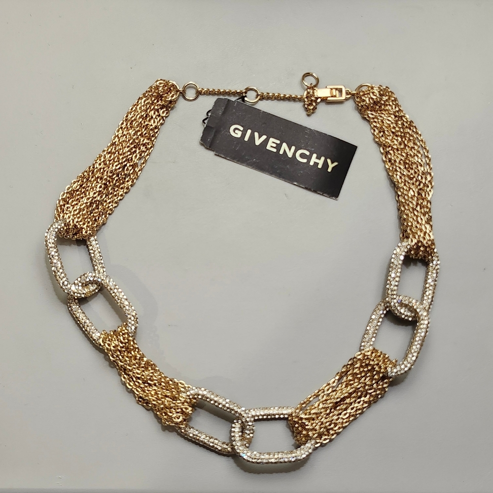 NWT Givenchy Silver-Tone Givenchy Crystal Pave Chain Collar Necklace